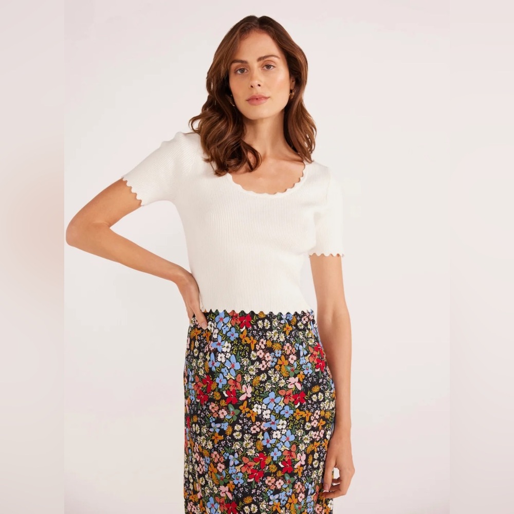 MinkPink Ivory Scallop Laura Tee